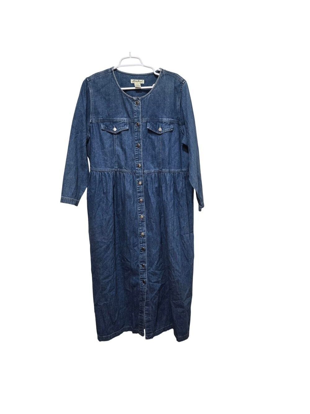 Vintage Eddie Bauer Petite XL Denim Maxi Dress Prairie Western